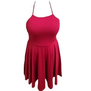 Red Halter Neck Backless Skater Dress Small Trendy